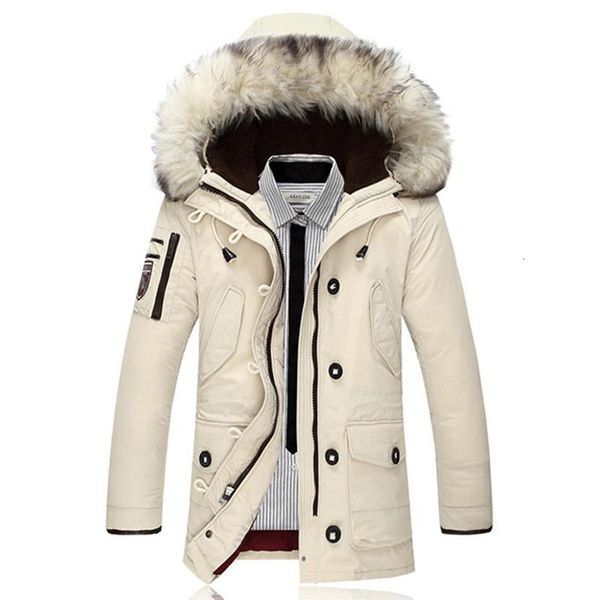 

мужчины зима открытый теплый белый утка пуховик парки мужская мода повседневная большой меховой воротник утолщаются куртки с капюшоном пальт, Black