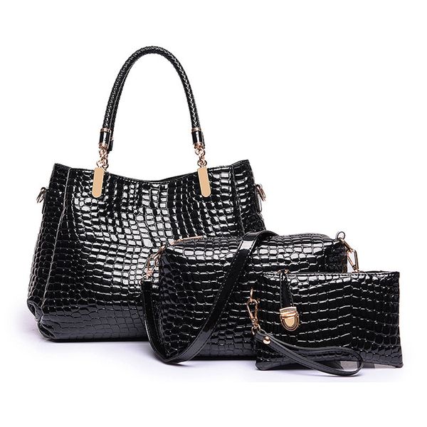 

3pcs/set women bags large capacity cosmetic bag set solid black handbag fashion shoulder bag purse red ladies crossbody bags