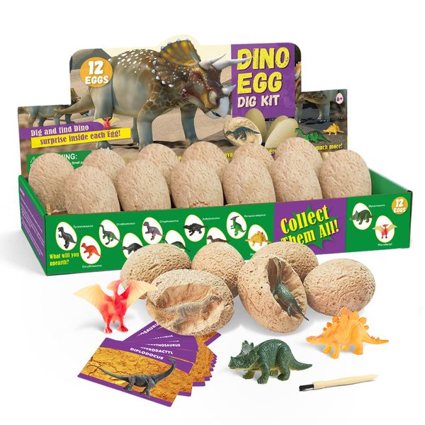 

12 pieces/set dinosaur egg toy dig up kit science discovery dinosaurs fossil eggs kids learning toys archaeology stem gifts