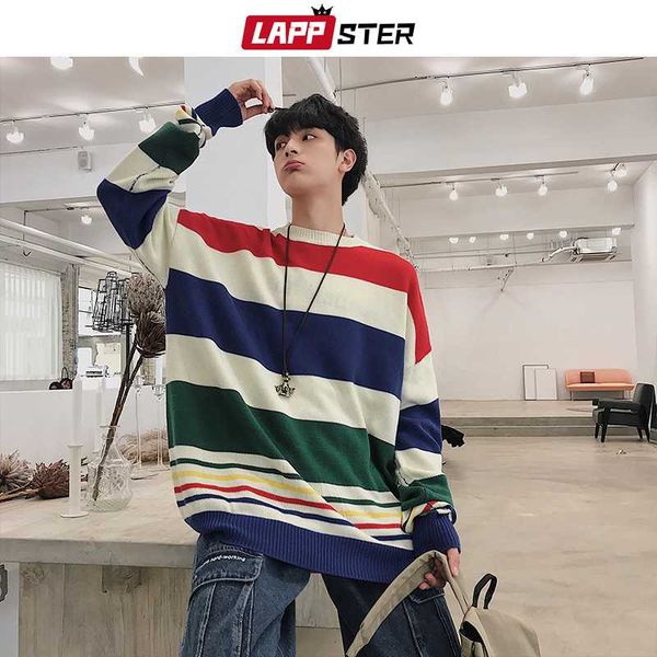 

мужчины harajuku полосатый свитер 2019 зима корейская мода уличная одежда свитер мужской хип-хоп oversize пуловер одежда, White;black