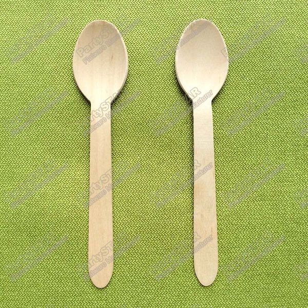 

18326# 16cm disposable wooden spoon spork fork teaspoon coffee scoops icecream cutlery flatware eco-friendly cake spoons