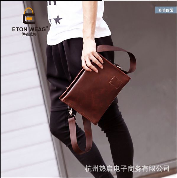 

new korean men's retro shoulder bag double buckle diagonal bag trend briefcase tide