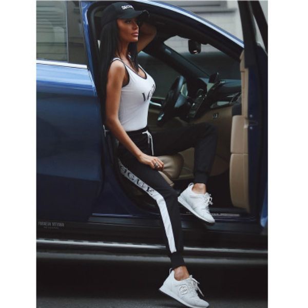 

женщины конструктор костюмы newfemale наборы brand set письмо печати мода топы + брюки вокруг шеи женщин свитер костюм тенденции моды размер, White