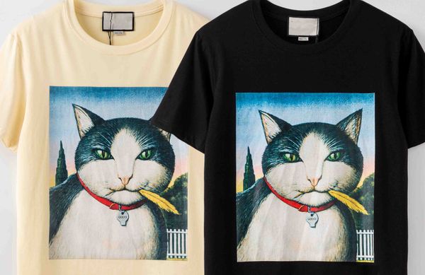 

italian trendy luxury menswear designer t-shirt cute robot cat direct injection process printing tshirt summer new round neck wild t-shirts, White;black