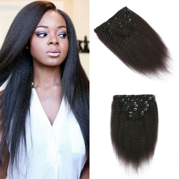 Brazilian Hair Kinky Straight Clip In Extensions 120g Natural
