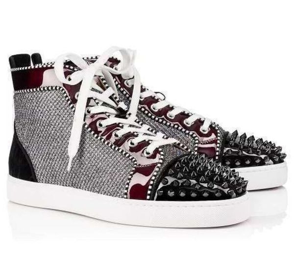 

gillter wholesale graffiti and snakeskin men and women shoes red bottom sole sneakers party wedding shoes genuine leather high top, Black