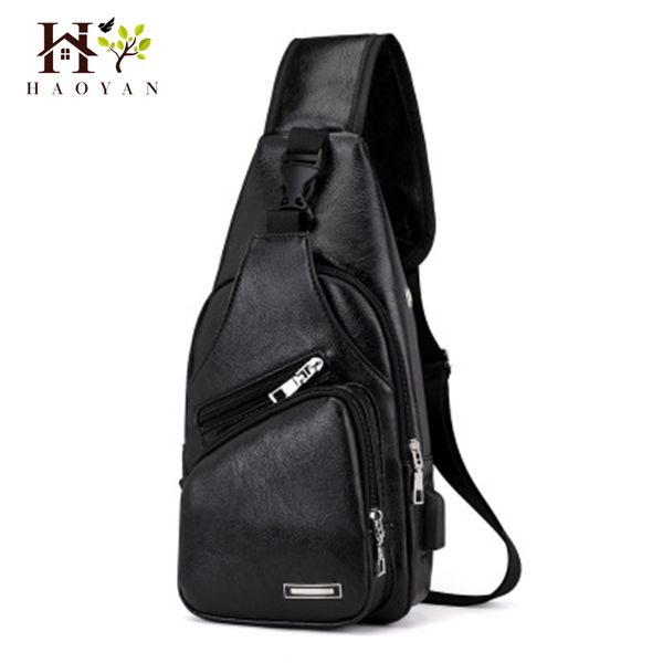 

haoyan 2019 new travel bag men's messenger bag men's usb chest designer messenger leather shoulder