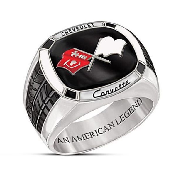 

mengyi classic black red banner flag racing ring men's cool fashion brand championship finger rings male jewelry hiphop, Golden;silver