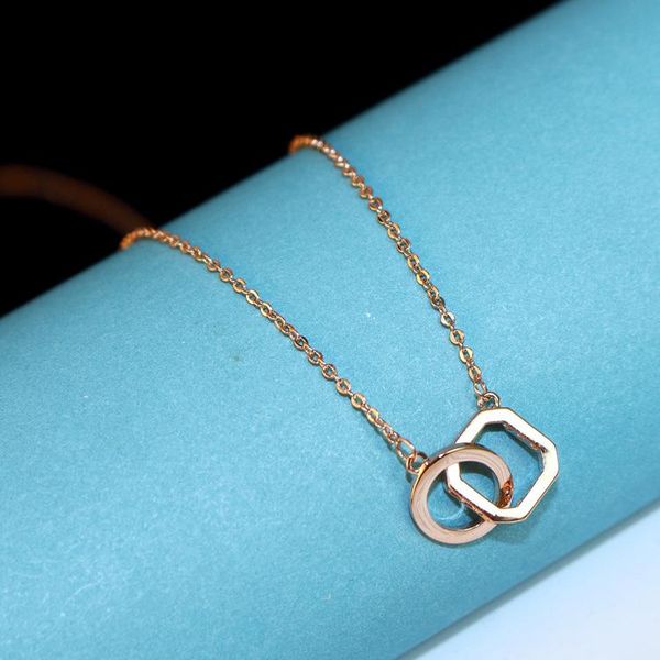 

agood 18k rose gold plated short necklaces for women fashion brief jewelry double circles, Silver