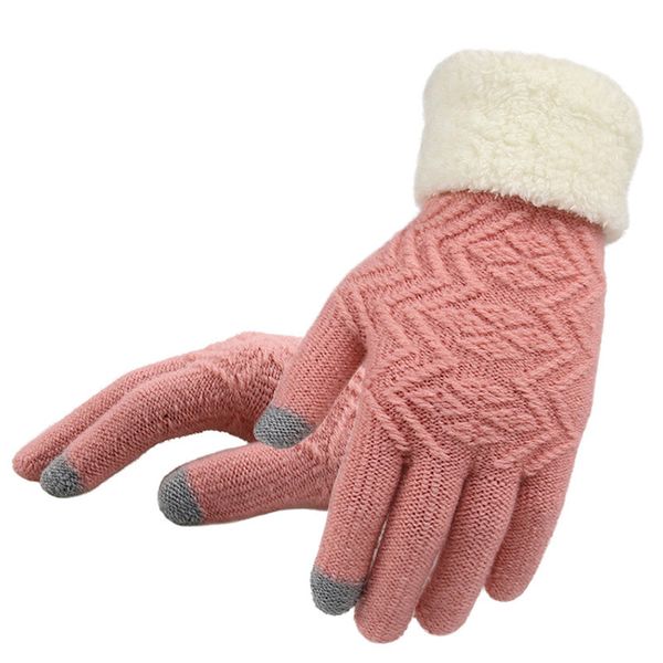 

women keep warm velvet gloves autumn winter knitted touchscreen gloves casual fashion accessories five fingers mittens, Blue;gray