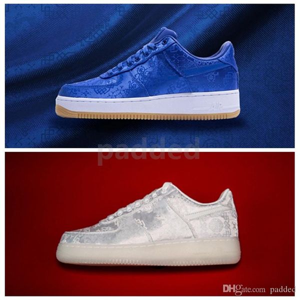 

clot x forces premium silk skateboard shoes 2019 new men game royal university blue white air trainers women one designer sneakers 36-45, White;red
