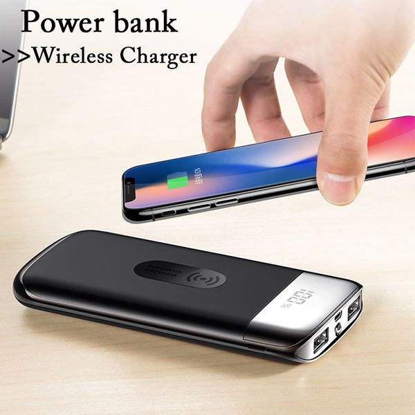 

30000mah power bank external battery bank built-in wireless charger powerbank portable qi wireless charger for iphone xs max 8