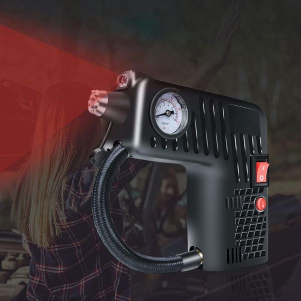 

portable electric 12v car tire air pump emergency tool inflator car repair tool with light safety hammer tire pressure sensor