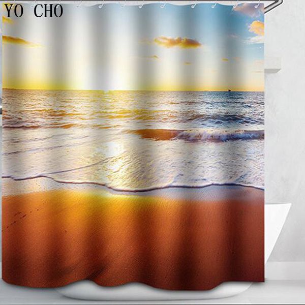 

yo cho bathroom products sandy beach shower curtains waterfall scenic duschvorhang waterproof fabric bamboo bath curtain stone