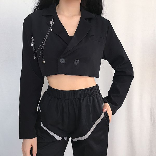 

american style suit jacket women's spring new pure color joker casual short crop navel small suit women, Black;brown
