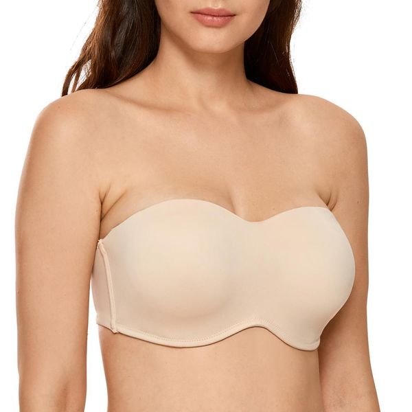 

women's smooth invisible underwire strapless minimizer bra plus size, Red;black