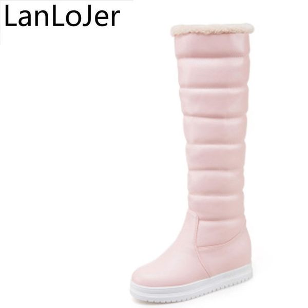

lanlojer sweet long snow boots for women fashion wedges heels knee high warm boots ladies height increasing winter fur, Black