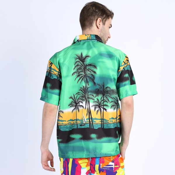 

mens hawaiian style shirts short sleeve tropical print sport shirt slim fit floral blouse men/women couple brand beach clothing