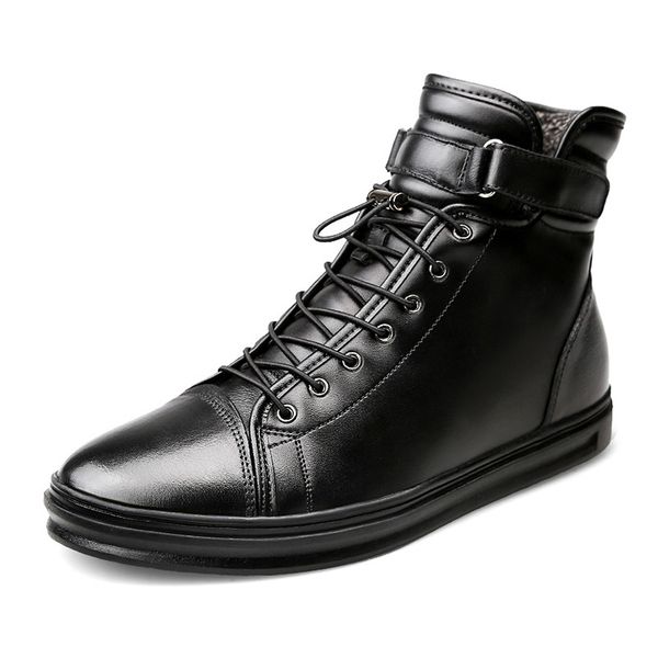 

warm fur winter boots genuine leather handmade comfortable men winter snow boots fashion motorcycle men boots, Black