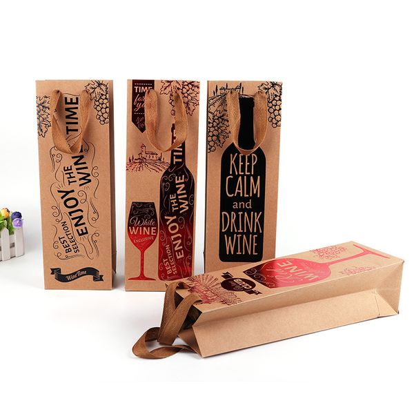 

kraft paper single red wine bag with handle wine bottle package bag portable party gift bags
