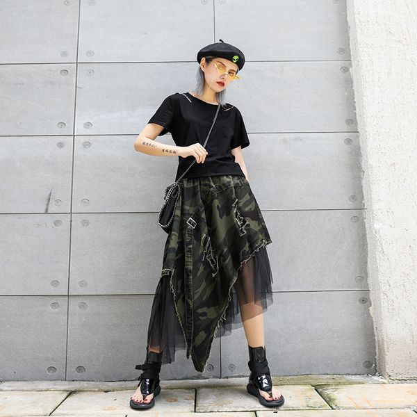 

skirts asymmetrical women's skirt high waist camouflage floral lace boho plus large size long 2021 spring summer ship, Black