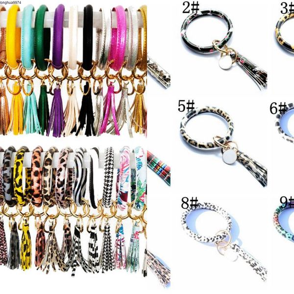 

styles leopard leather bracelet key 40 chain pu wrist round tassel pendant wristbands floral keychain bracelet party favor kka7935, Silver