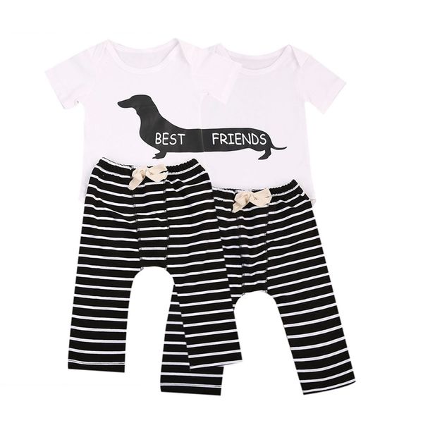 

summer kids clothes set 2 styles twins children clothing cartoon animals t-shirt striped trousers 2 pcs sets kids designer clothes jy349, White
