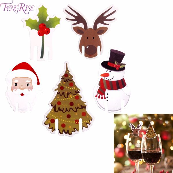Acheter Fengrise Table De Noël Place Place Cartes Santa Hat Bonhomme De Neige Renne Pour La Maison De Noël Fête De Mariage Verre De Vin Diy Décoration