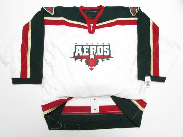 

custom houston aeros ahl white team issued 6100 hockey jersey stitch add any number any name mens hockey jersey xs-6xl, Black;red