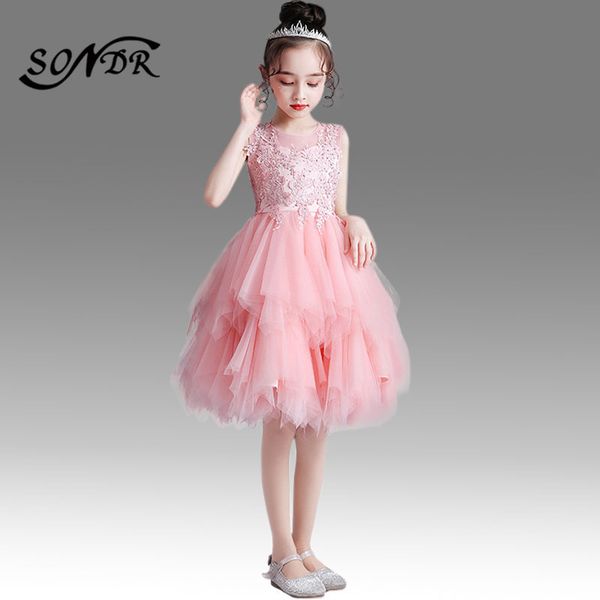 

pink communion dress ht004 crystal appliques flower girl dresses for wedding o-neck sleeveless vestidos de noches para ninas, Red;yellow