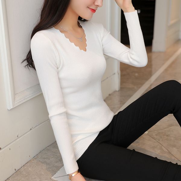 

pull femme hiver autumn winter knitted women sweaters and pullovers v neck long sleeve solid slim women chandail femme, White;black