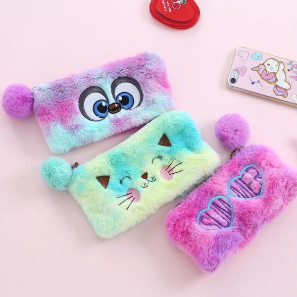 

new cute rainbow plush pencil case for girls big pencil bag box stationery pouch student pencilcase kawaii school office supplies tools