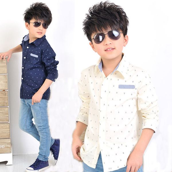 

2016 new kids anchor pattern dress shirts for boys brand fashion children autumn korean style casual dress wedding shirts, c017, White;black
