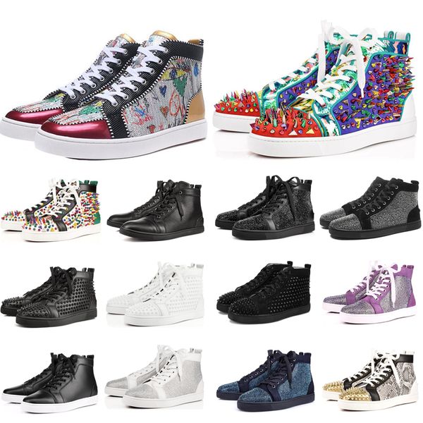 

designer fashion red bottoms shoes studded spikes flat sneakers for men women glitter party lovers genuine leather casual rivet sneaker t07, Black