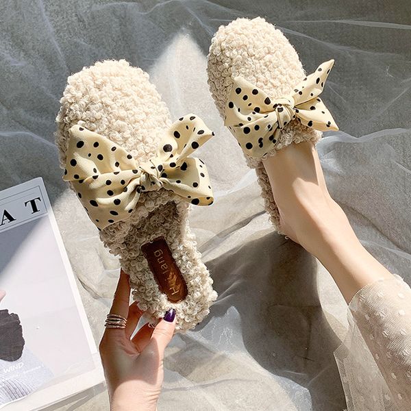 

cover toe home slippers women's flat shoes female pantofle luxury slides butterfly-knot fur flip flops flock massage 2019, Black