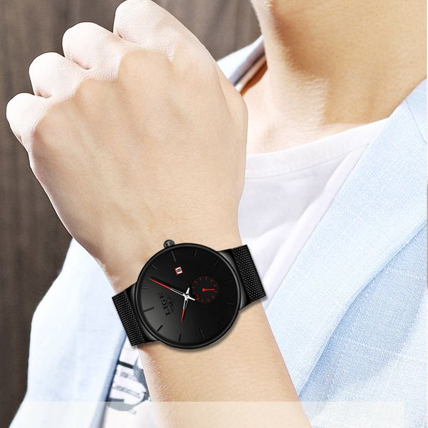 

2019 lige new casual fashion watch men watches waterproof slim mesh strap black wstch men quartz sport watches reloj hombre+box, Slivery;brown