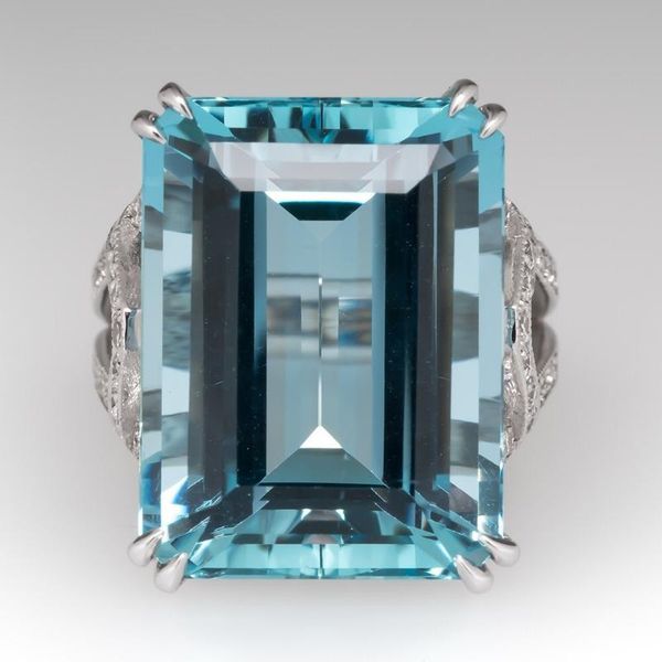 

fashion big blue stone ring charm jewelry women cz wedding rings promise engagement ring ladies accessories gifts, Golden;silver