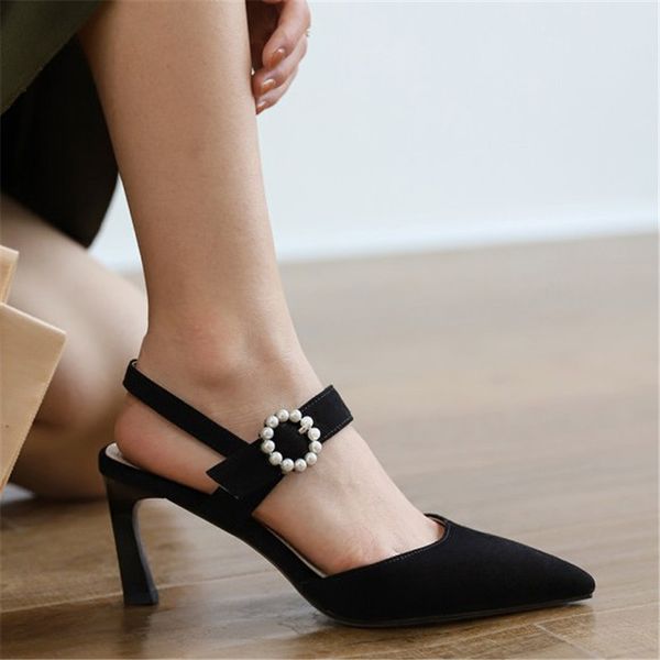 

new black summer shoes women high heels pointed toe genuine leather shoes women sandals black heels