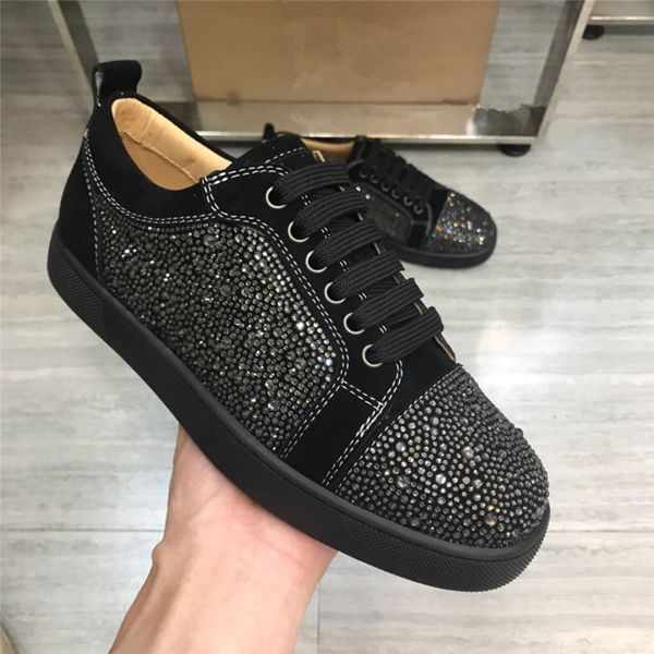 

mens luxury designer sneakers low cut spikes flats shoes red bottom for men and women leather sneakers party designer shoes gz size 35-47, Black
