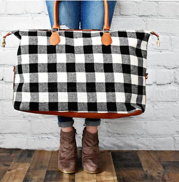 

buffalo check handbag red black plaid bags large capacity travel tote with pu handle storage maternity bags