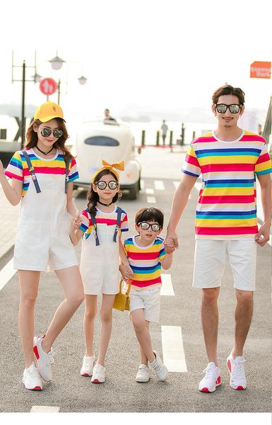 

model: t k 5 2019 new arrival family matching outfits summer t shirts comfortable watermelon red, Blue