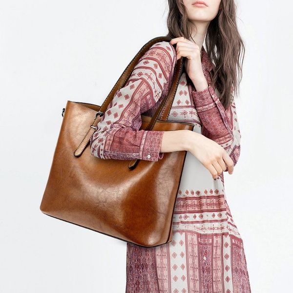 

women's fashion tote bag large oil wax leather one shoulder handbag handbags