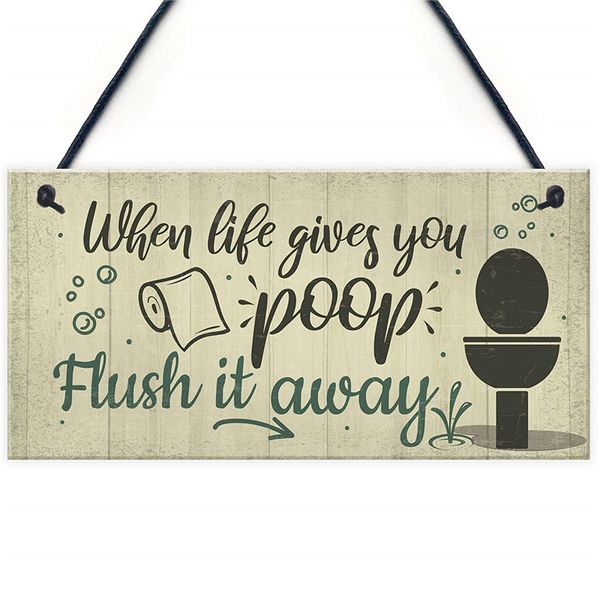 Bathroom Sign Shabby Chic Funny Poop Toilet Loo Door Sign