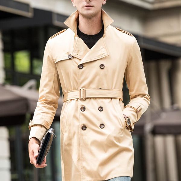 

spring & autumn plus size men long trench double breasted turn-down collar loose long jacket big size coat chest 154 cm 150kg, Tan;black