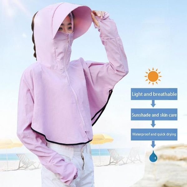 

solidcolor women anti-uv sun shade long sleeve shawlhat outdoor cycling cap safety protection visor shield sthe flying spit, Blue;gray