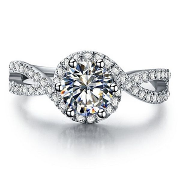

test positive wave design halo ring luxury micro paved 1ct moissantie diamond ring anniversary jewelry 18k white gold women, Golden;silver