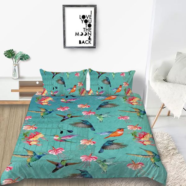 Hummingbird Bedding Set Queen Size Beautiful Nature Floral Duvet