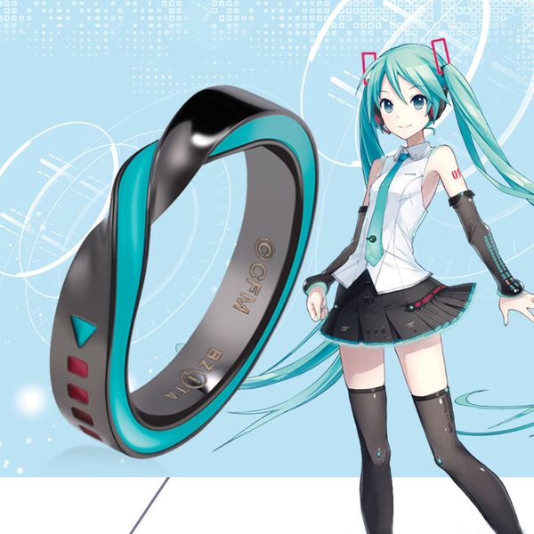 

official licensed japanese anime hatsune miku music ring with rope chain metal ring women cosplay jewelry girls gifts, Golden;silver