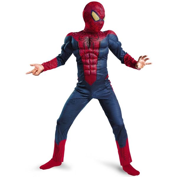 

cagiplay children boy amazing spiderman cosplay costume classic muscle marvel fantasy superhero halloween carnival party costume, White