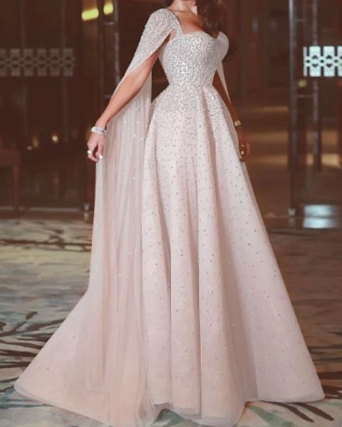 

elegant beading long evening dresses with cape sleeves straps a-line long pink tulle party evening gowns beaded vestidos festa, Black;red